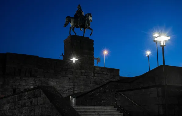 The sky, night, lights, Germany, lights, monument, stairs, rider