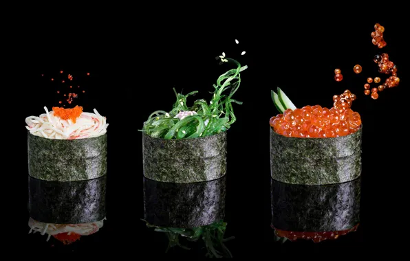 Picture caviar, sesame, nori, gunkan, Chuka