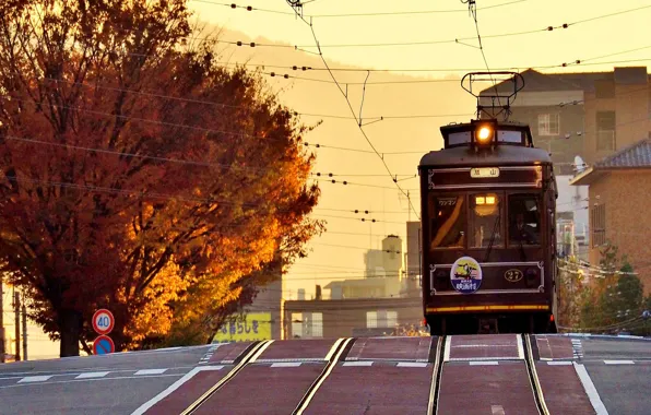 Picture autumn, Japan, tram, Kyoto