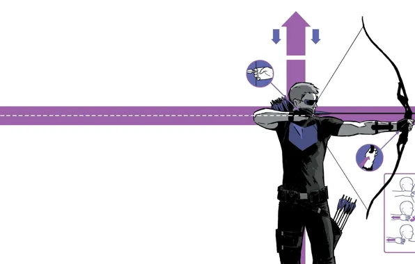 Picture pose, technique, bow, form, arrows, Marvel Comics, Hawkeye