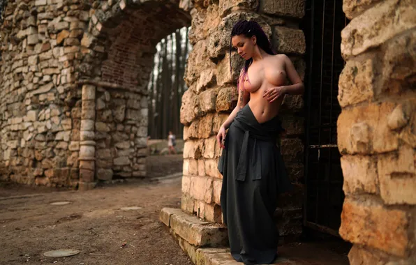 Chest, pose, model, body, skirt, makeup, figure, brunette