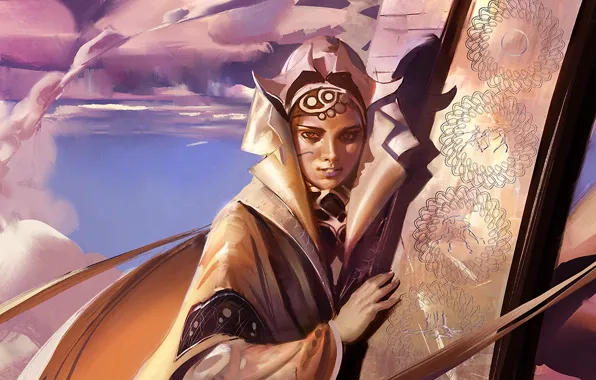 Girl, pattern, figure, fantasy, art, columns