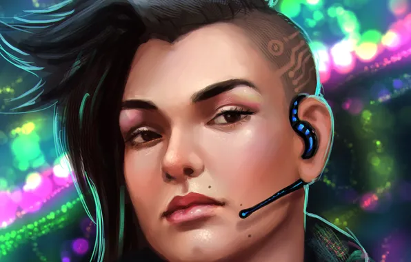 Look, girl, face, art, cyberpunk