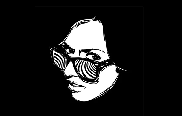 Girl, face, background, black, Wallpaper, minimalism, art, glasses