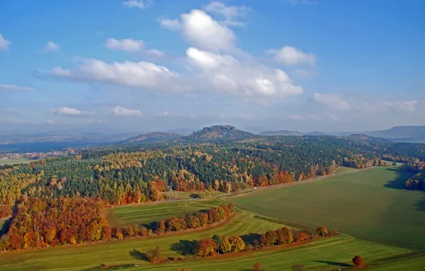 Autumn, the sky, trees, field, mountain, Germany, valley