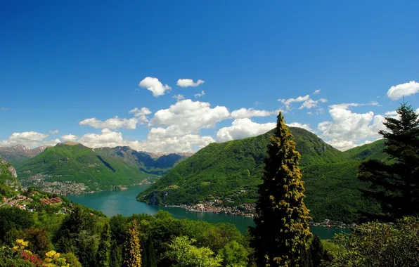 Picture the sky, clouds, mountains, lake, Switzerland, Lugano