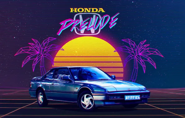 The sun, Music, Stars, Neon, Space, Palm trees, Background, Honda