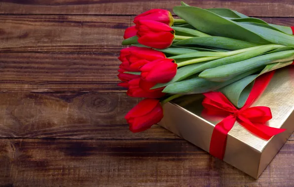 Love, flowers, gift, bouquet, tape, tulips, red, red