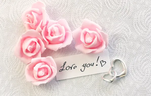 Hearts, I love you, pink, romantic, hearts, gift, roses, pink roses