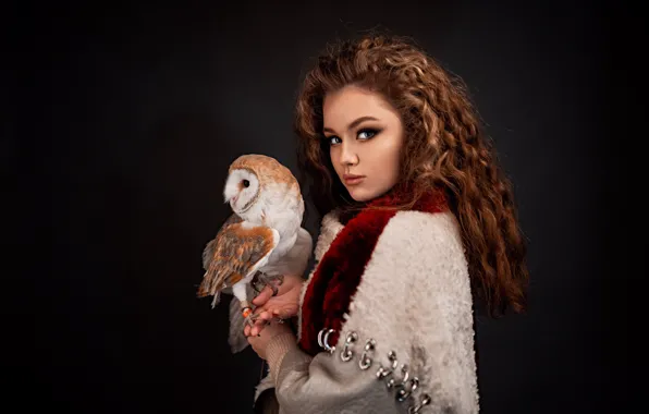 Look, owl, hair, Girl, curls, Alina Zaslavska, Gregory Levin