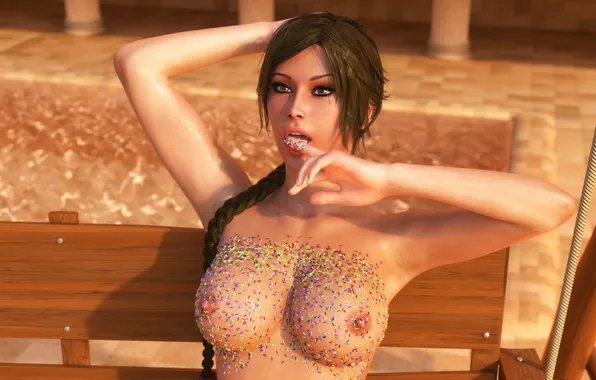 Chest, girl, sweets, lara croft, tomb raider, candies