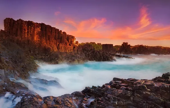 Sea, landscape, sunset, rocks