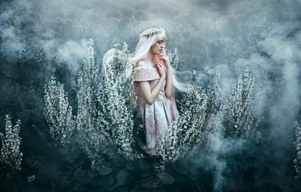 Picture girl, fog, mood, dress, wreath, Bella Kotak, Under your spell