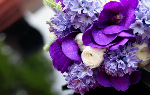 White, lilac, Bouquet, Orchid, hyacinth, Ranunculus, Wanda