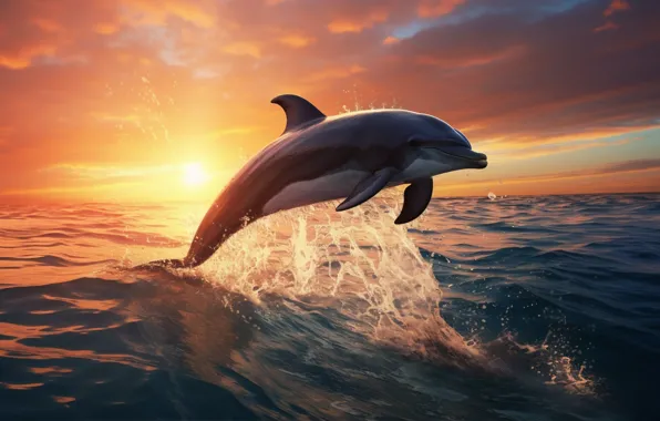 Sea, Dolphin, jump, AI art, neural network