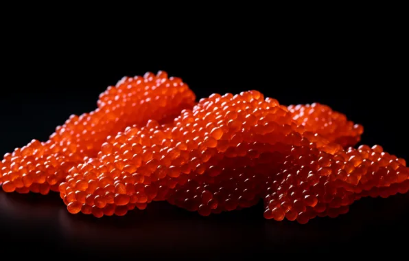 Black background, red, caviar, red caviar, eggs, fish, AI art, neural network