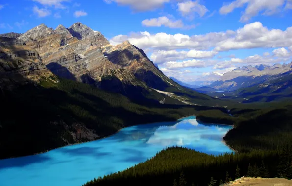 Forest, mountains, lake, Canada, Albert