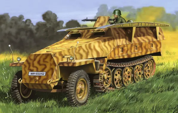 Picture figure, art, Sonderkraftfahrzeug 251, German medium half-track armored personnel carrier, Sd Kfz 251 Ausf D