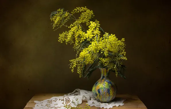 Flowers, branches, bouquet, spring, yellow, vase, still life, flowering