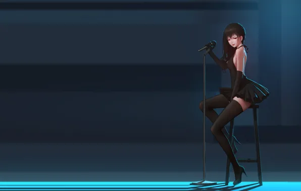 Picture girl, scene, anime, art, microphone, soloist