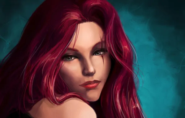 Picture girl, face, hair, scar, league of legends, katarina