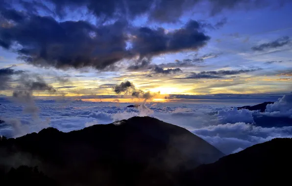 The sky, landscape, sunset, mountains