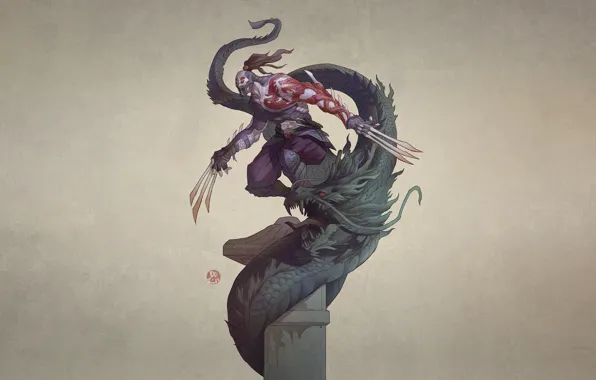 Dragon, Japan, Monster, Style, Warrior, Japan, Dragon, Monster