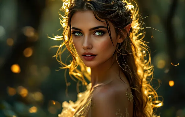 Look, girl, light, pose, portrait, dress, fantasy, brown hair