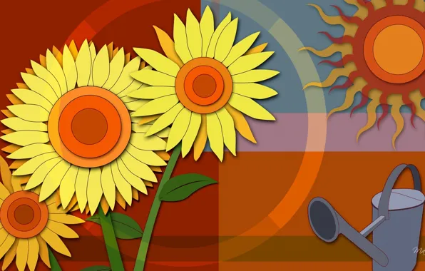 Picture the sun, flowers, collage, vector, lake
