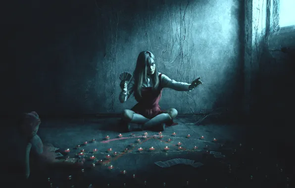 Card, girl, candles