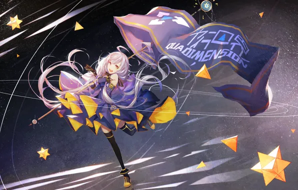 Girl, night, anime, flag, Hatsune Miku, Vocaloid, Vocaloid, Hatsune Miku