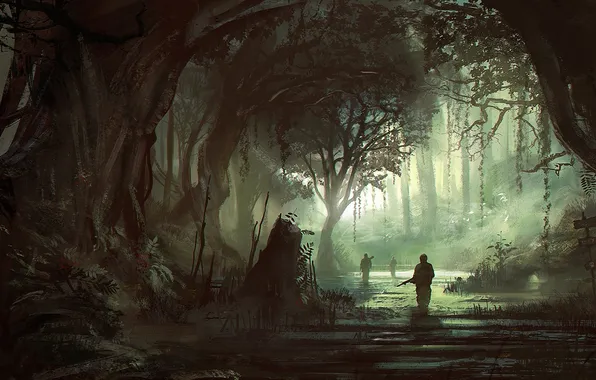 Forest, river, art, soldiers, index