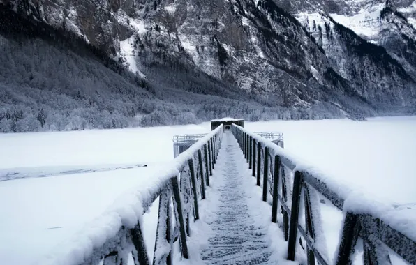 Picture winter, mountains, bridge, lake