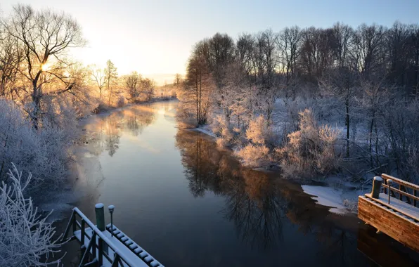 Winter, river, morning, Sweden