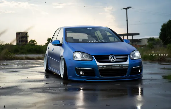 Volkswagen, golf, blue, tuning, germany, low, r32, stance