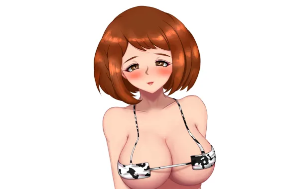 Girl, sexy, cleavage, brown eyes, boobs, anime, beautiful, short hair