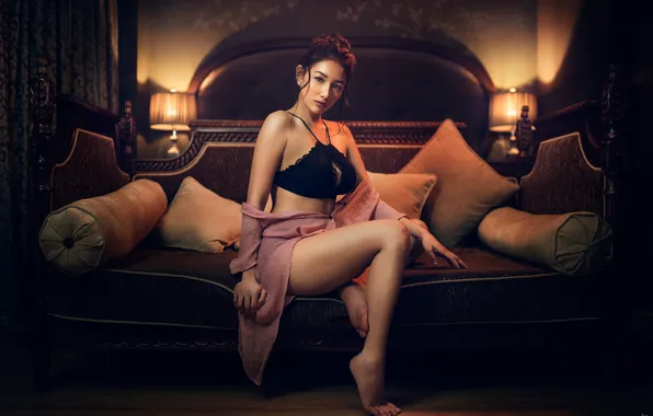 Chest, look, sexy, pose, lamp, model, body, interior