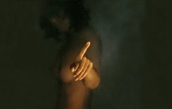 Glass, drops, Girl, brunette