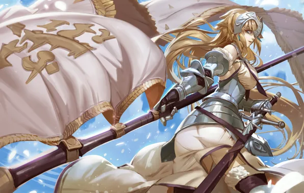 Girl, smile, flag, fabric, Fate/Apocrypha, Fate - Apocrypha, Joan of Arc, Fate Apocrypha