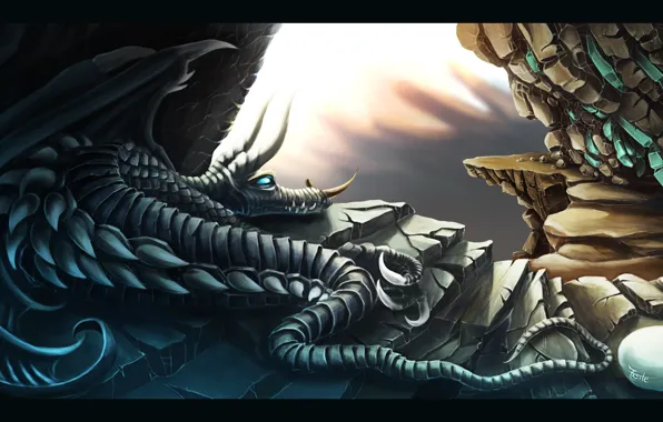 Picture eyes, cracked, fantasy, stones, rocks, blue, dragon, wings