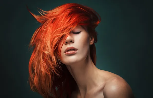 Girl, background, model, portrait, makeup, hairstyle, redhead, bare shoulders