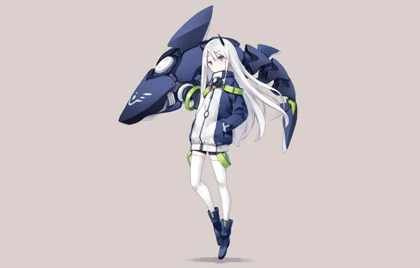 Girl, background, robot, shark