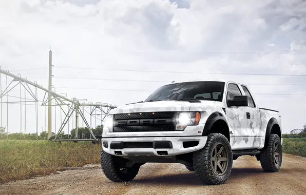 White, the sky, clouds, Ford, white, Ford, Raptor, pickup
