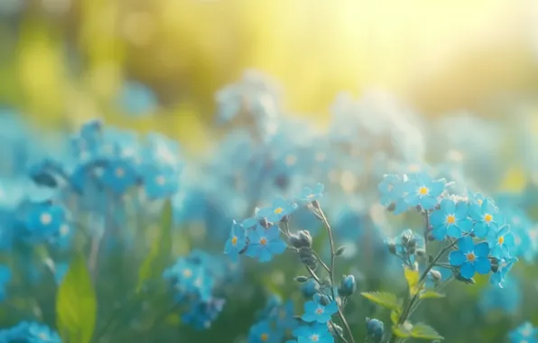 Flowers, spring, blue, wildflowers, forget-me-nots, AI art, neural network