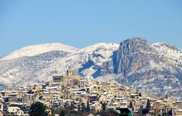 Picture winter, snow, mountains, Cagnes-sur-Mer, home, France