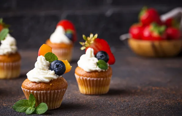 Berries, cream, cupcakes, Yuliya Furman