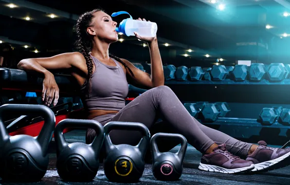 Leggings, resting, kettlebell, activewear, fitness women