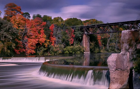 Wallpaper Canada, autumn, bridge, river