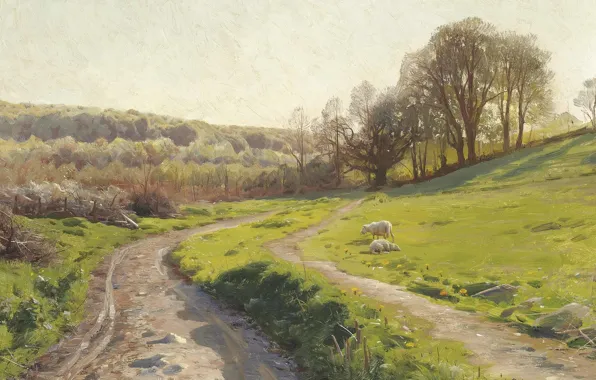 Danish painter, 1913, Peter Merk Of Menstad, Peder Mørk Mønsted, Danish realist painter, oil on …