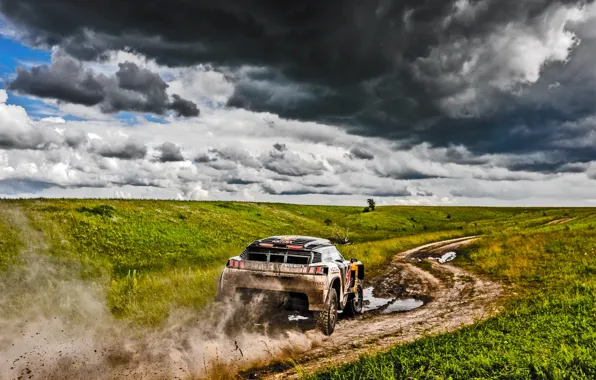 Field, Sport, Speed, Clouds, Race, Dirt, Peugeot, Lights